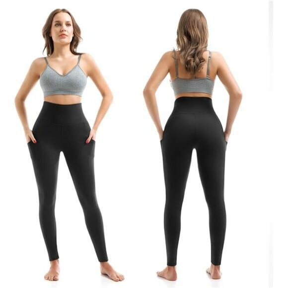 High Waisted Leggings with Pockets Buttery Soft Yoga Pants Tummy Control - Picture 2 of 7